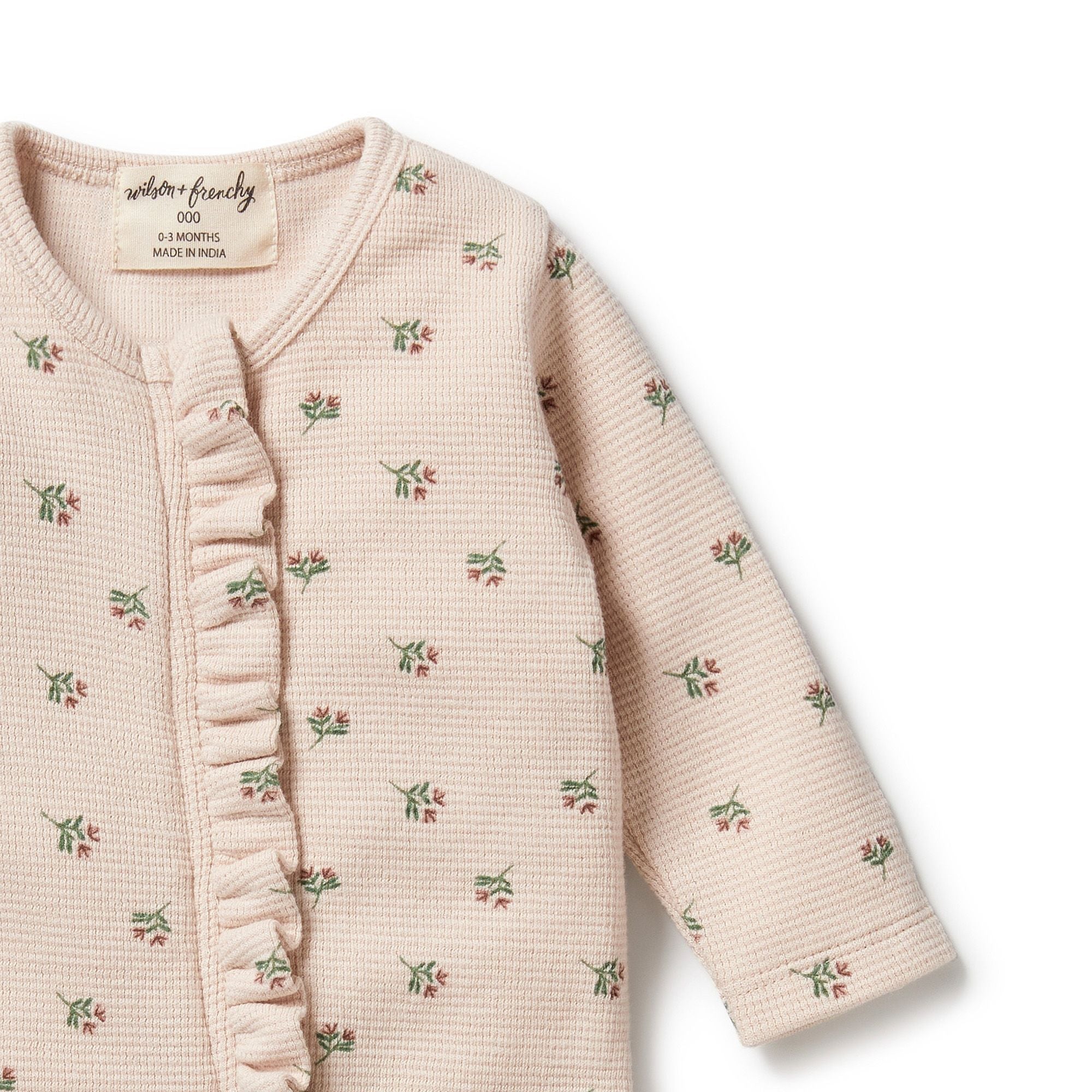 Wilson & Frenchy | Emily Floral Organic Waffle Ruffle Zipsuit