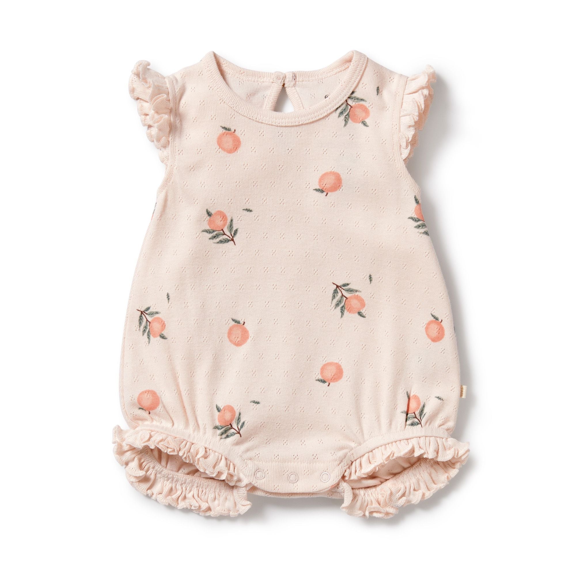 Organic Pointelle Ruffle Growsuit - Peaches