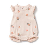 Organic Pointelle Ruffle Growsuit - Peaches