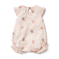 Wilson & Frenchy | Organic Pointelle Ruffle Growsuit - Peaches