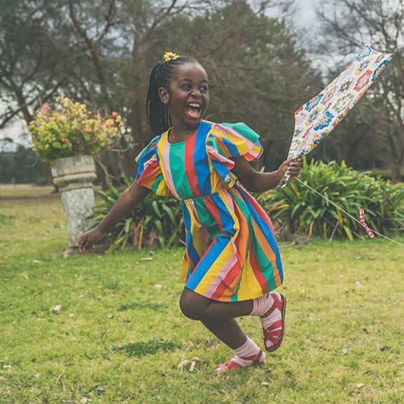 Rock Your Baby | Rainbow Stripes Angel Wing Dress