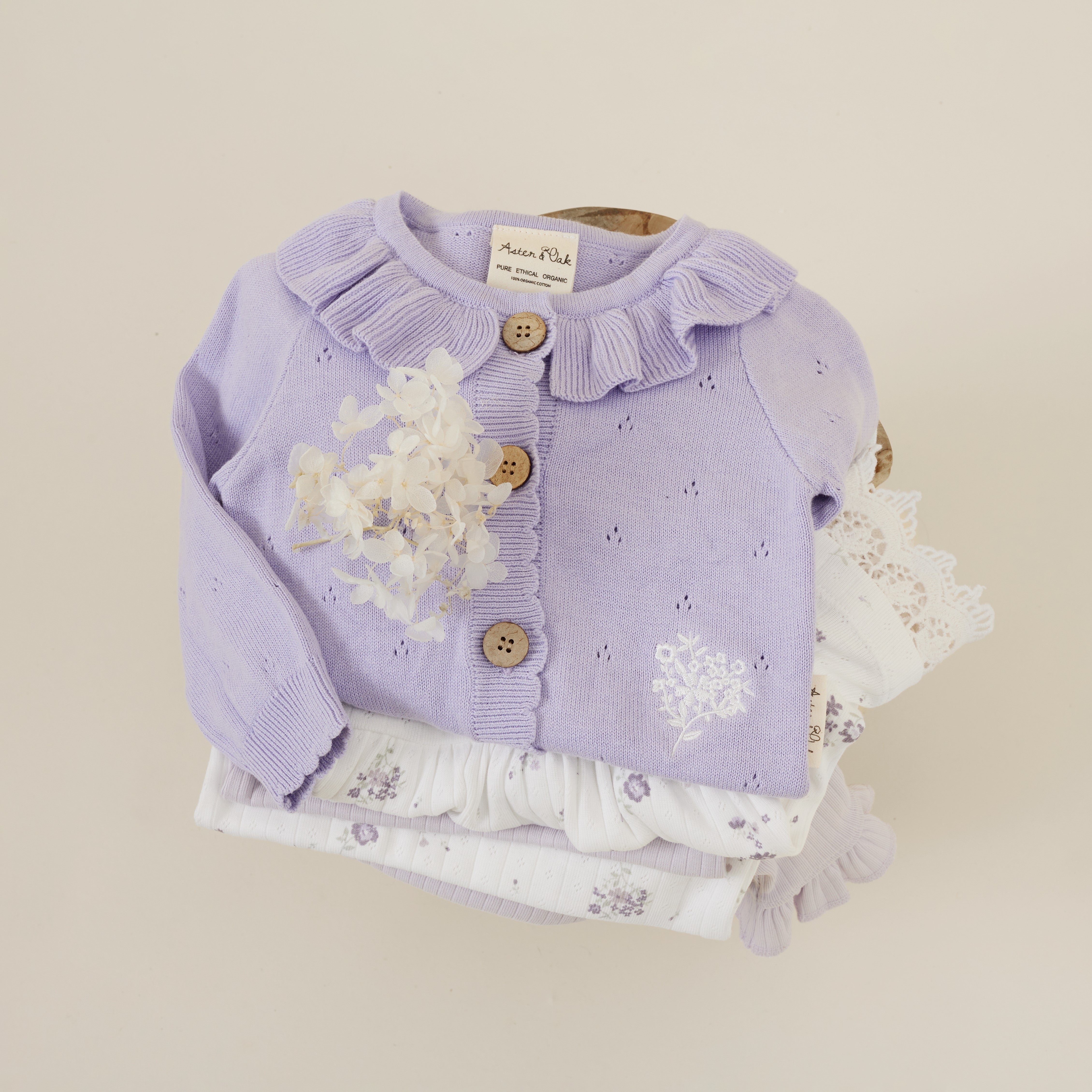 Aster & Oak | Lavender Pointelle Knit Cardigan