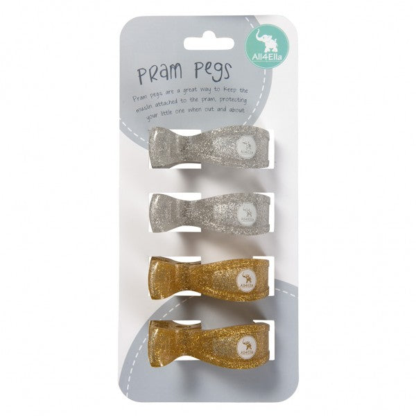 All4Ella | 4 Pack Pegs - Silver/Gold Glitter