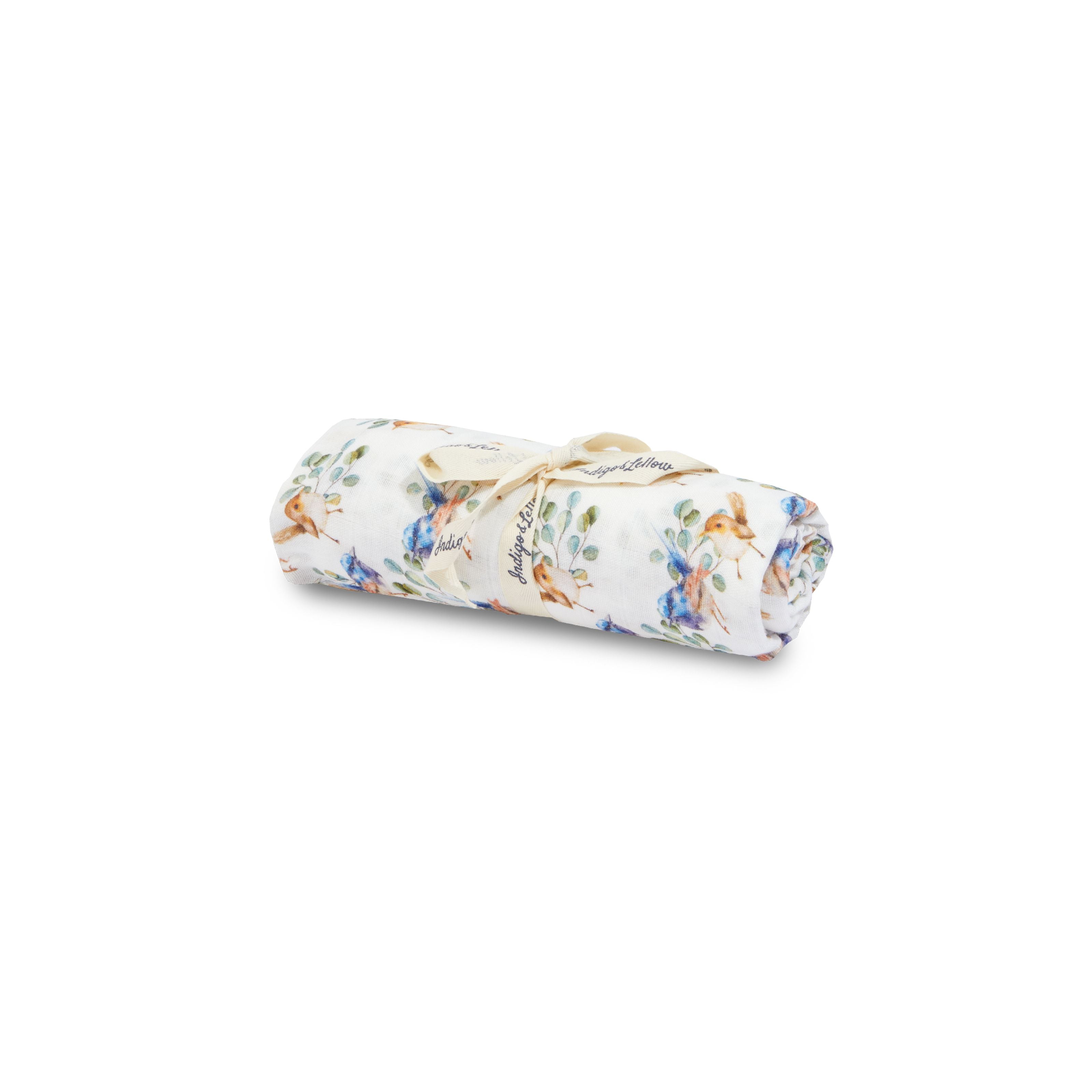 Indigo & Lellow Muslin Wrap - Fairy Wrens