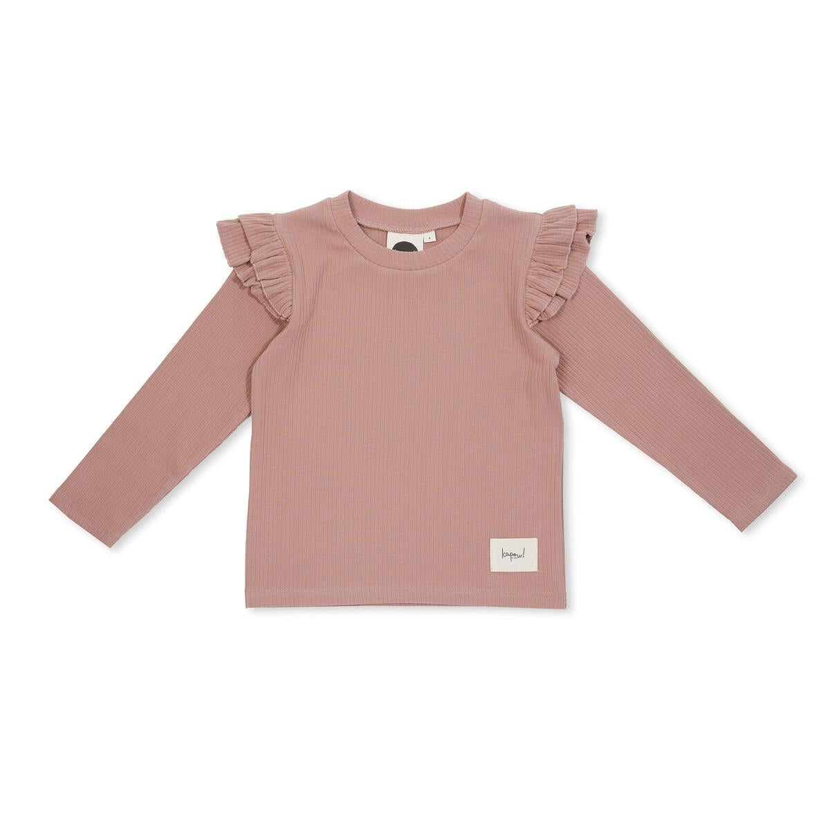 Kapowkids Old Rose Rib Flutter Top