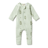 Wilson & Frenchy Organic Rib Zipsuit with Feet Bear Hug