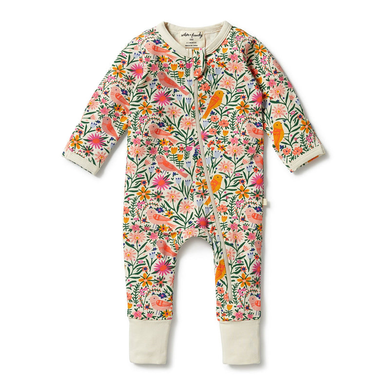 Wilson & Frenchy Organic Zipsuit with Feet - Birdy Floral