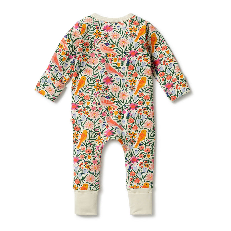 Wilson & Frenchy | Organic Zipsuit with Feet - Birdy Floral