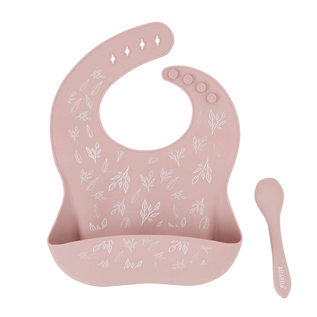 Silicone Bib & Spoon Dusty Pink