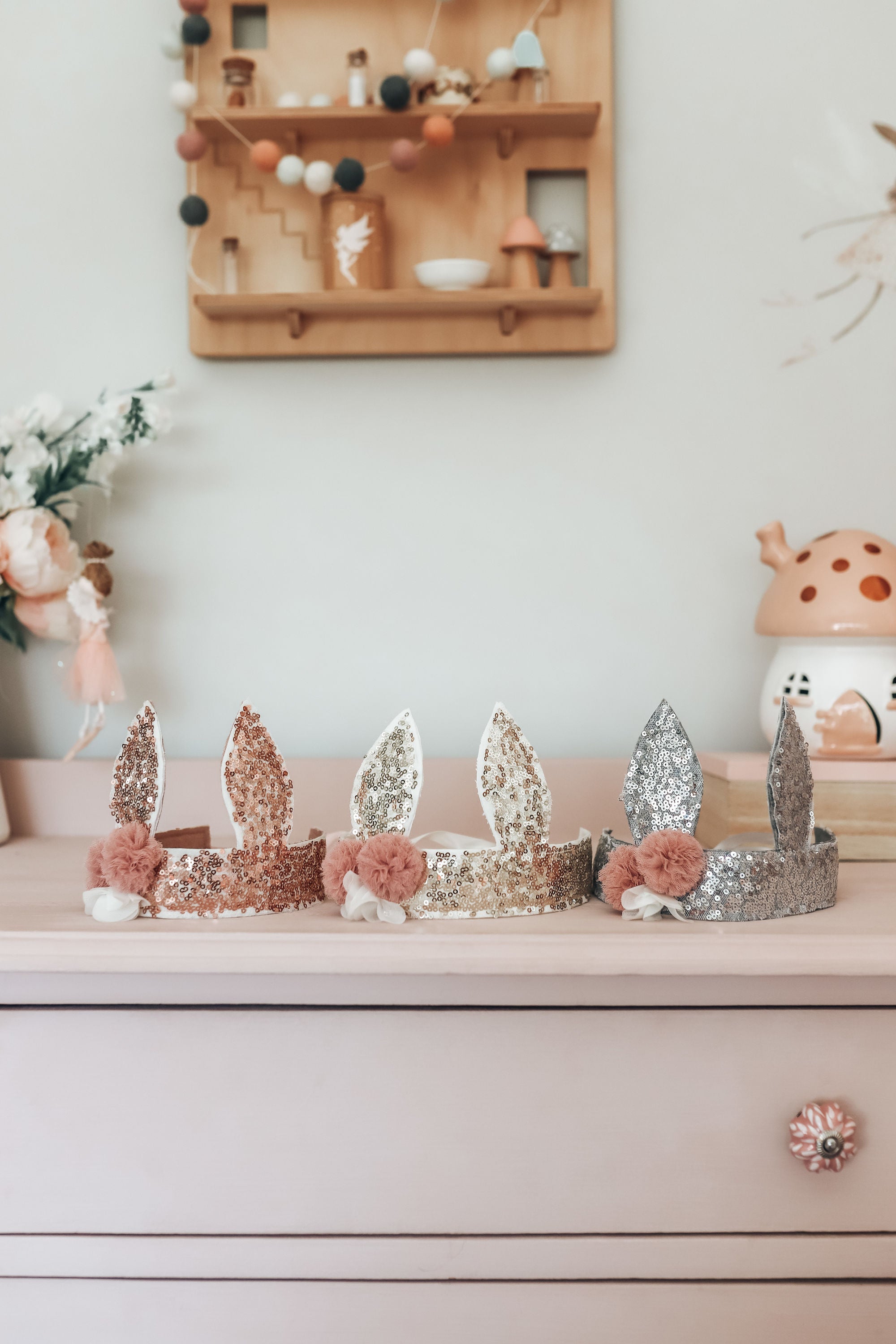 Alimrose | Sequin Bunny Crown - Silver